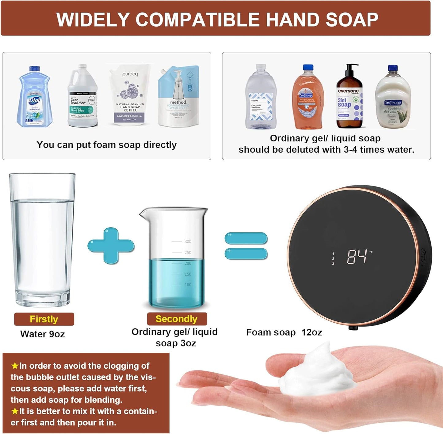 Automatic Soap Dispenser Foaming Hand Free Soap Dispenser Wall Mount Foam Rechar