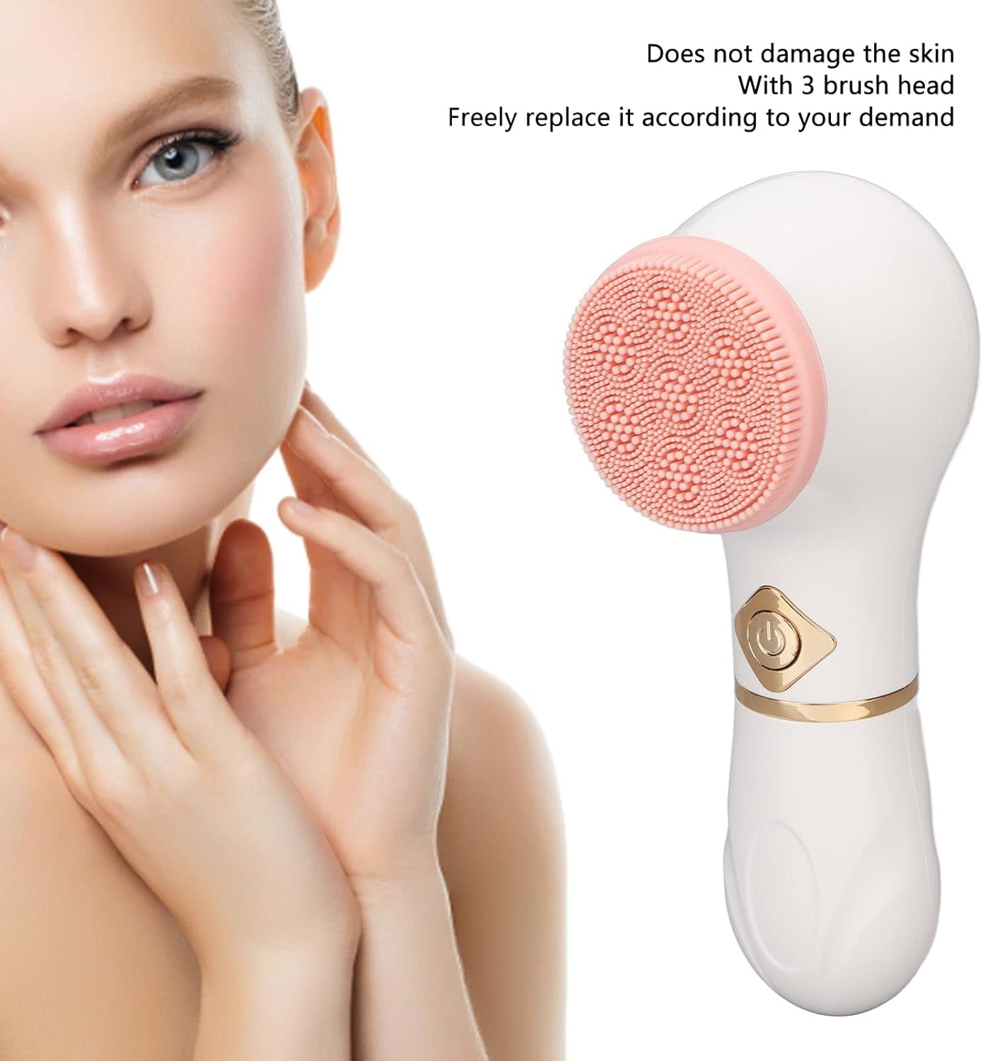 Facial Cleansing Brush with 3 Brush Head, Battery Operated Electric Facial Cleanser Brush Face Scrubber for Exfoliating, 6000RPM Rotating Speed, Skin Washer Gifts
