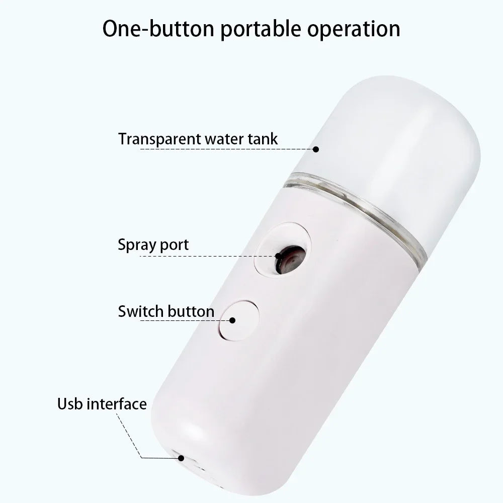 30ML Nano Facial Mist Sprayer USB Portable Mini Face Steamer Humidifier for Beauty Skin Care Hydration Home Facial Sauna Machine