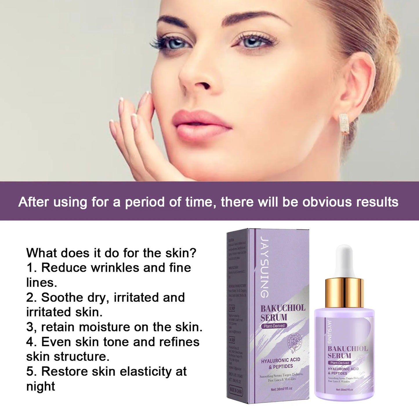 Bakuchiol Facial Rejuvenation Serum Anti Wrinkle Fade Fine Lines Firming Skin Elasticity Improve Radiance Face Hydrating Essence