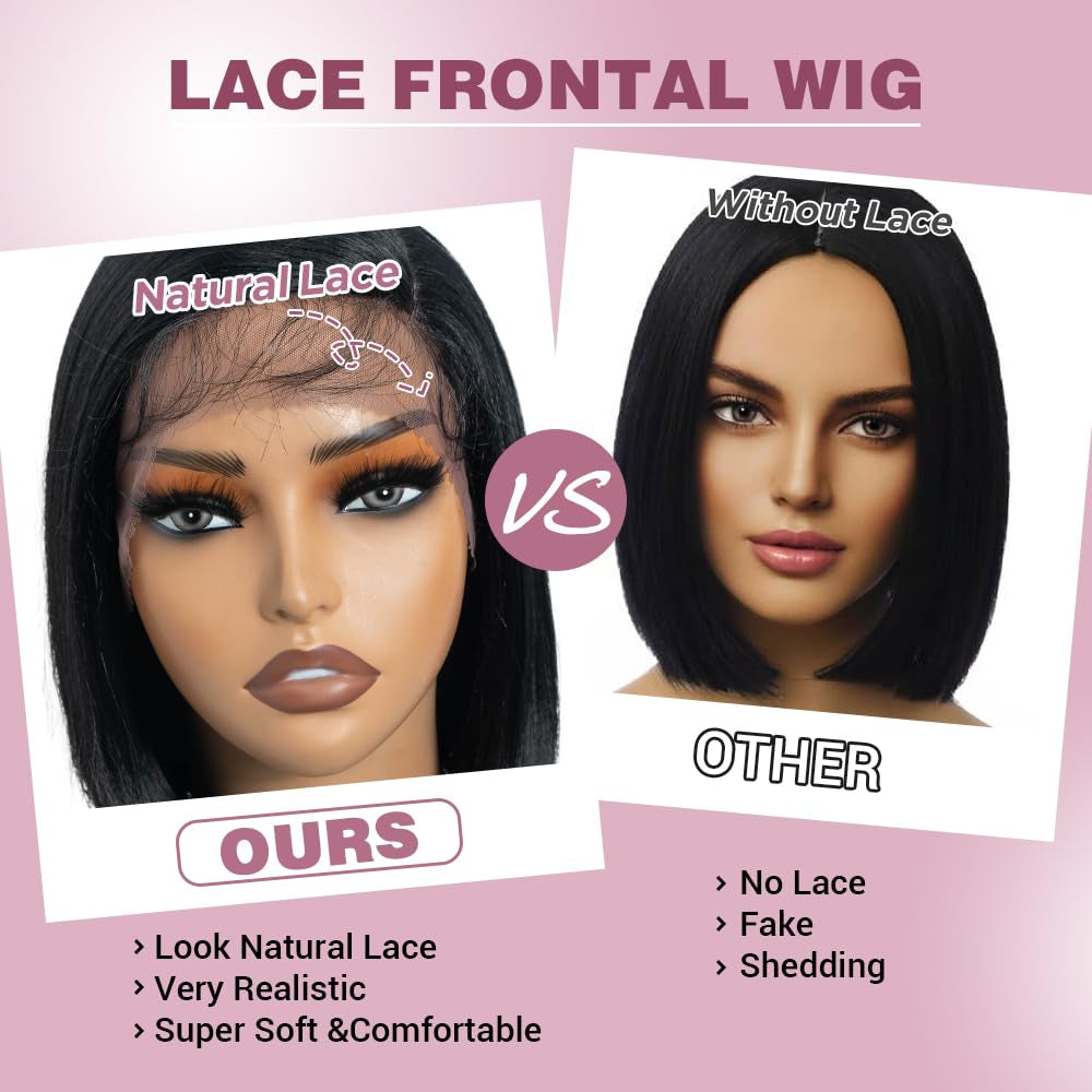 Short Straight Bob Wig 10 Inch Red Bob Lace Front Synthetic Wigs for Women Natural Straight Heat Resistant HD Lace Wigs for Party and Daily Use