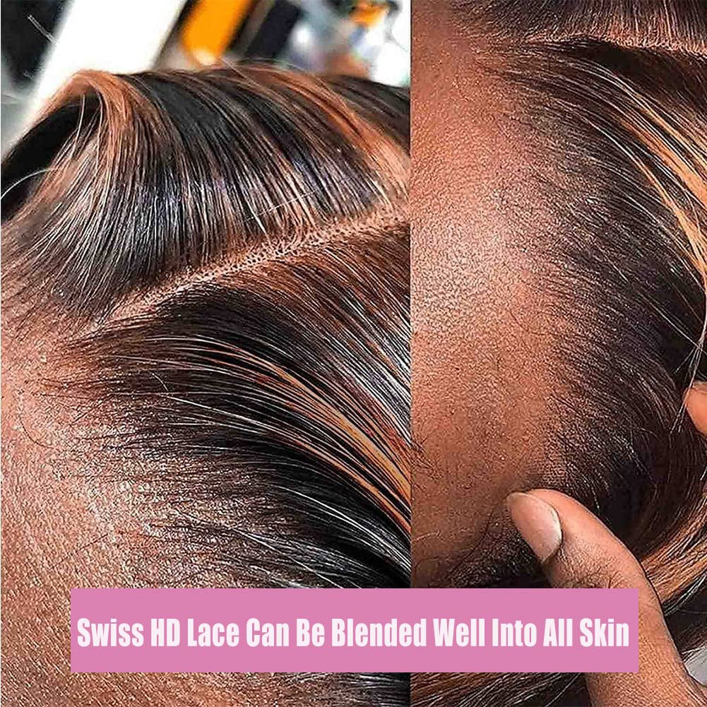 Highlight Ombre Lace Front Wig Human Hair 1B/30 Black Brown 13X4 HD Lace Frontal Wigs Pre Plucked with Baby Hair Deep Wave Ombre Honey Blonde Human Hair Wigs for Black Women 180% Density 32 Inch