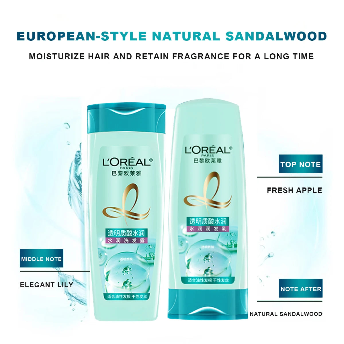 L'Oreal Paris Hydrating HA Set Shampoo And Conditioner Combo for Oily Root Dry Strands Transparent Hyaluronic Acid Moisture