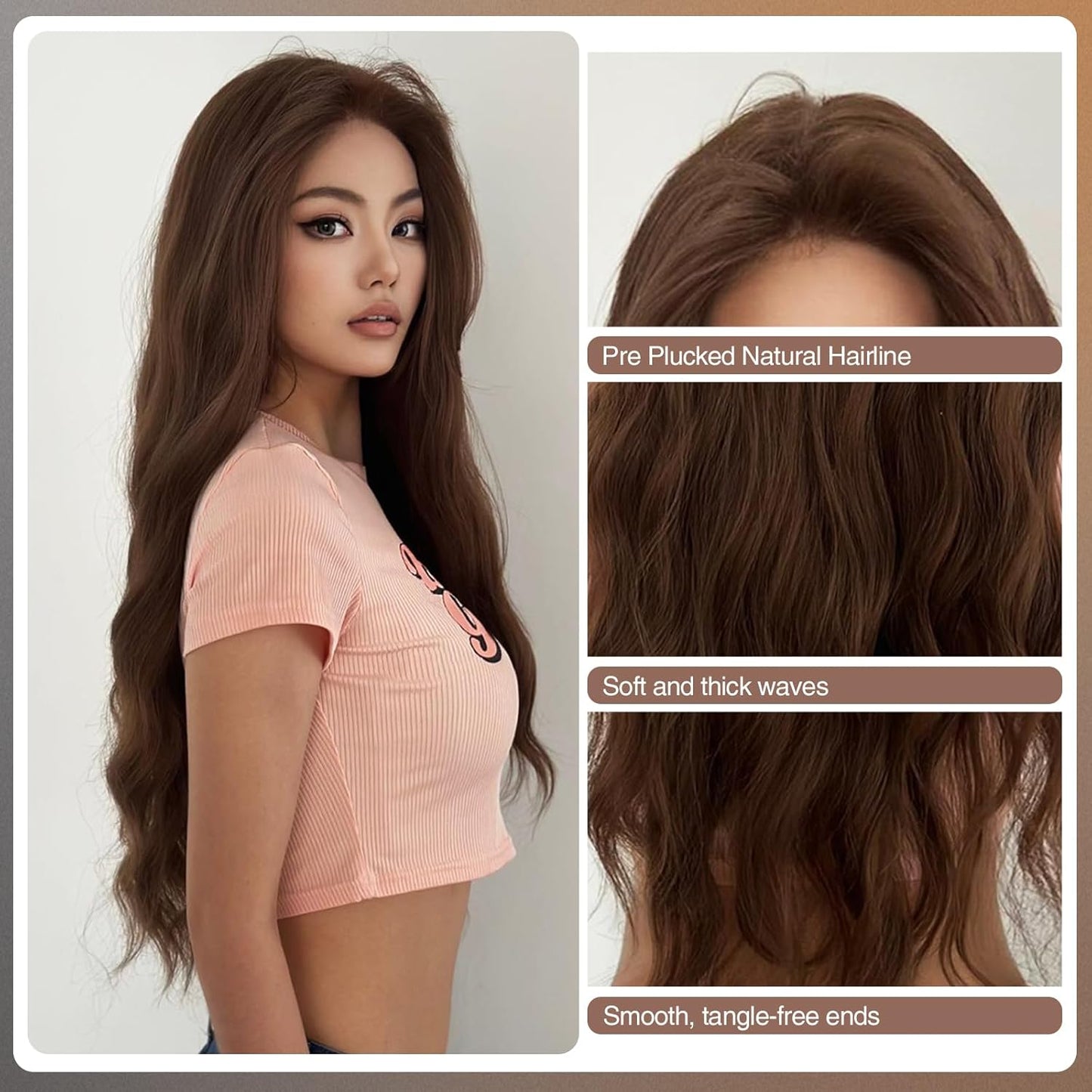 Coffee Brown Wig 5X2 HD Lace Front Wig 28 Inch Long Glueless Body Wave Wig for Black Women 180% Density Realistic Human Hair Curly Wigs with Baby Hair Transparent Lace Wig for Women