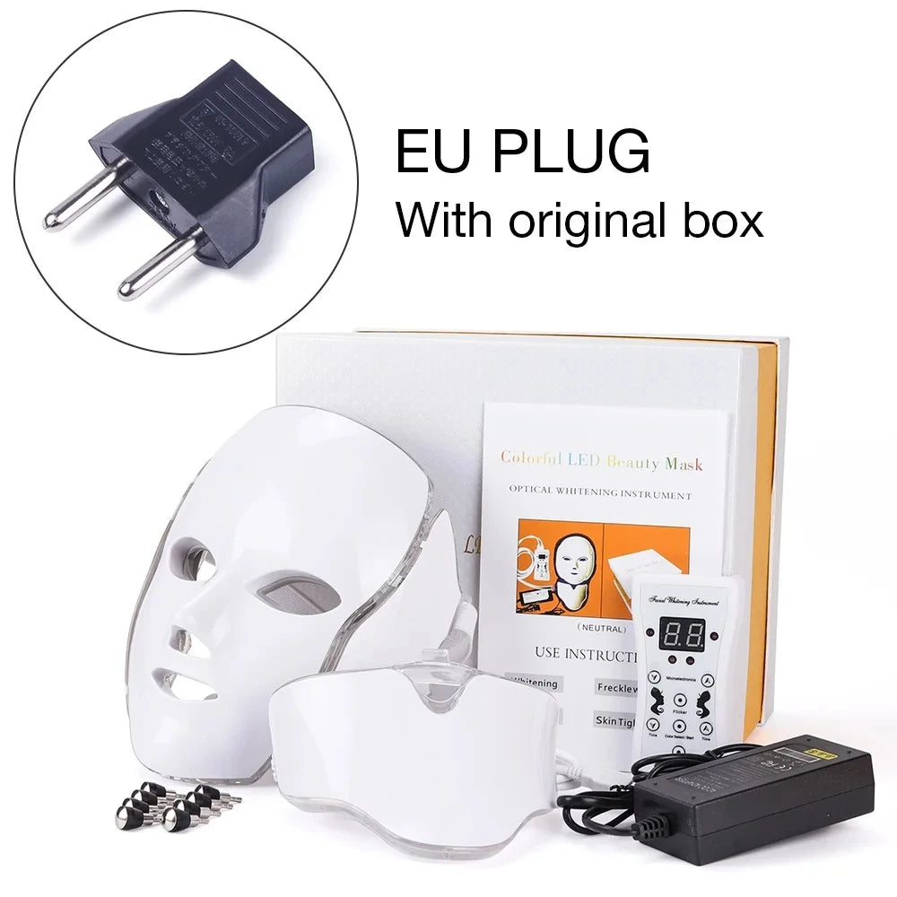 7 Color LED Light Therapy Facial Mask with Neck Care Skin Rejuvenation Anti-Aging Beauty Device for Home Facial Treatment