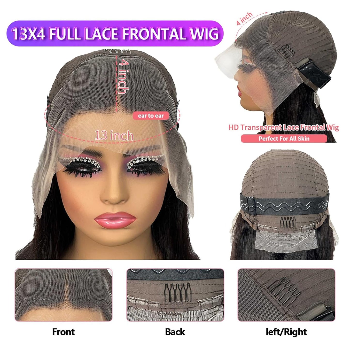 32 Inch Straight Lace Front Wigs Human Hair Pre Plucked HD Transparent 13X4 Lace Frontal Wigs Human Hair Wigs 180 Density Straight Human Hair Wigs for Women with Baby Hair Natural Black