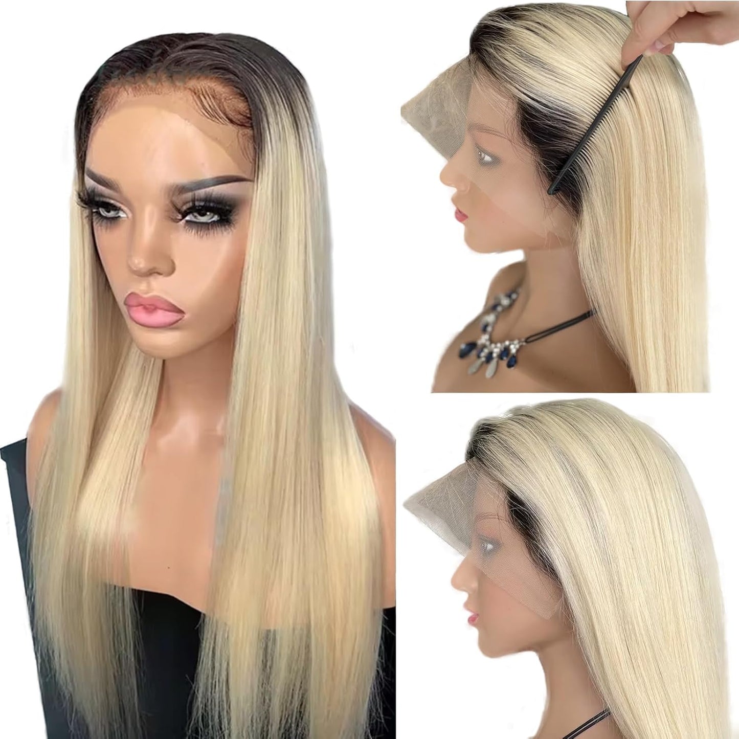 Ombre Blonde 13X4 Lace Front Wig Human Hair for Black Women Full Ends 180% Density Straight 1B613 HD Lace Frontal Wigs Pre Plucked with Baby Hair 22Inch