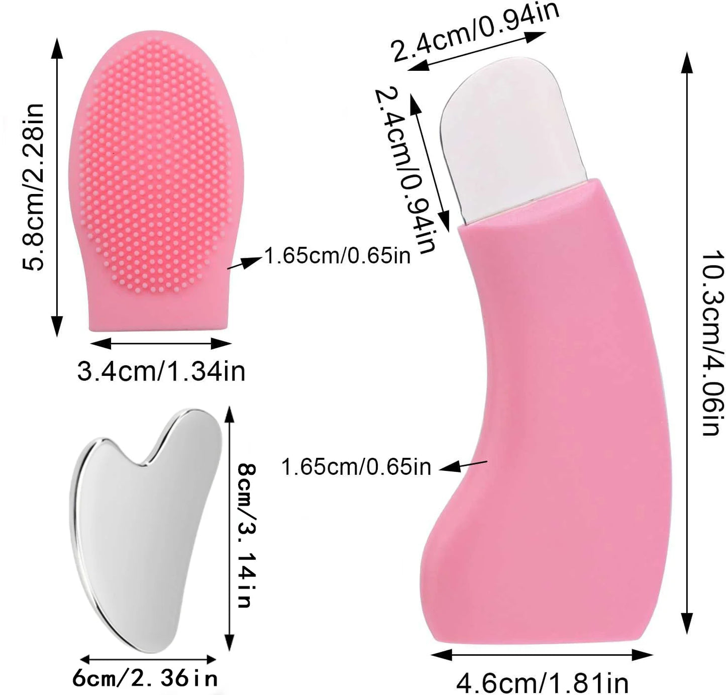 Facial Massage Therapy Set - Silicone Cleaning Brush, Stainless Steel Heart-shaped Cupping Tool, Mini Ice Facial Roller