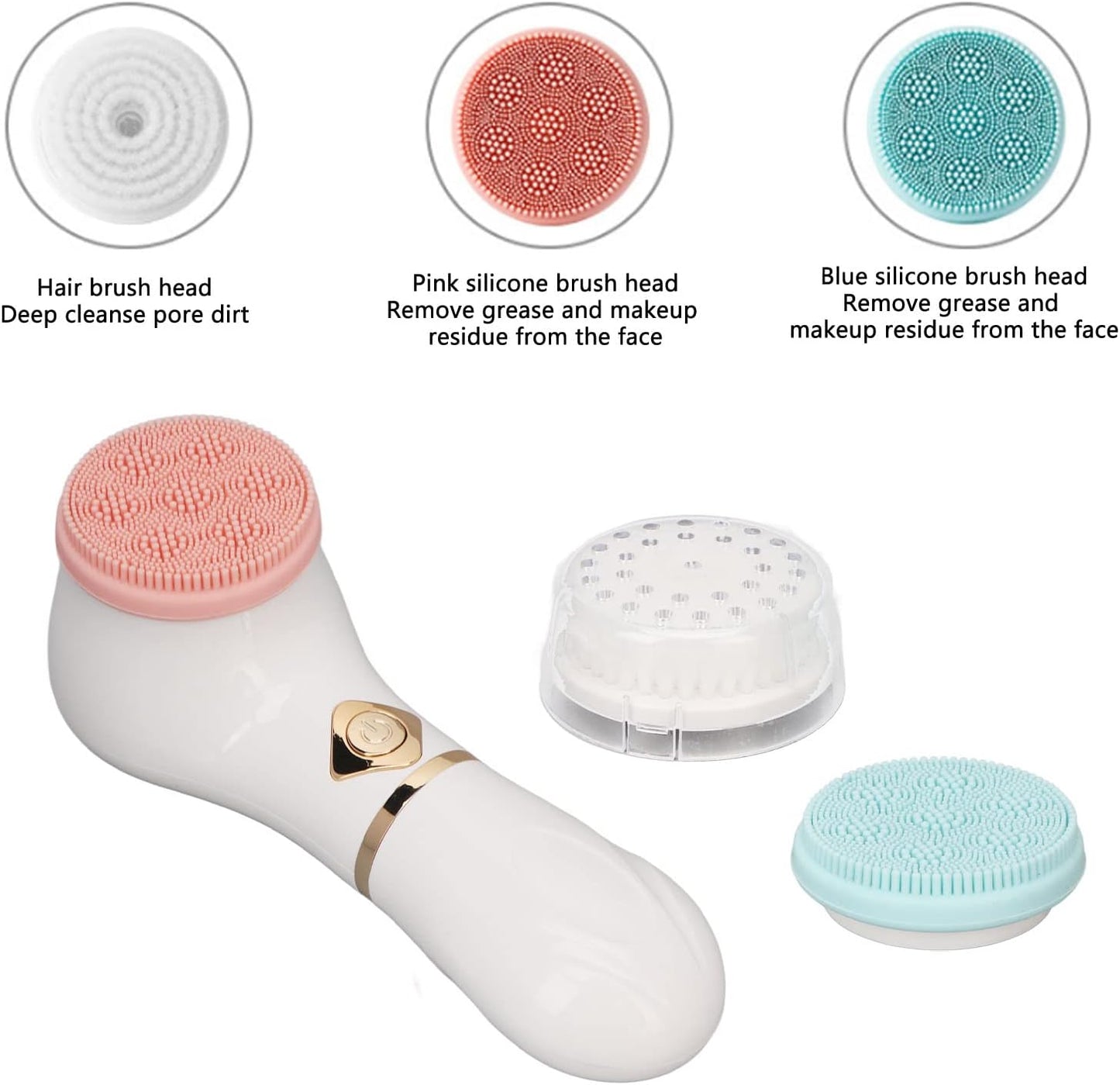 Facial Cleansing Brush with 3 Brush Head, Battery Operated Electric Facial Cleanser Brush Face Scrubber for Exfoliating, 6000RPM Rotating Speed, Skin Washer Gifts