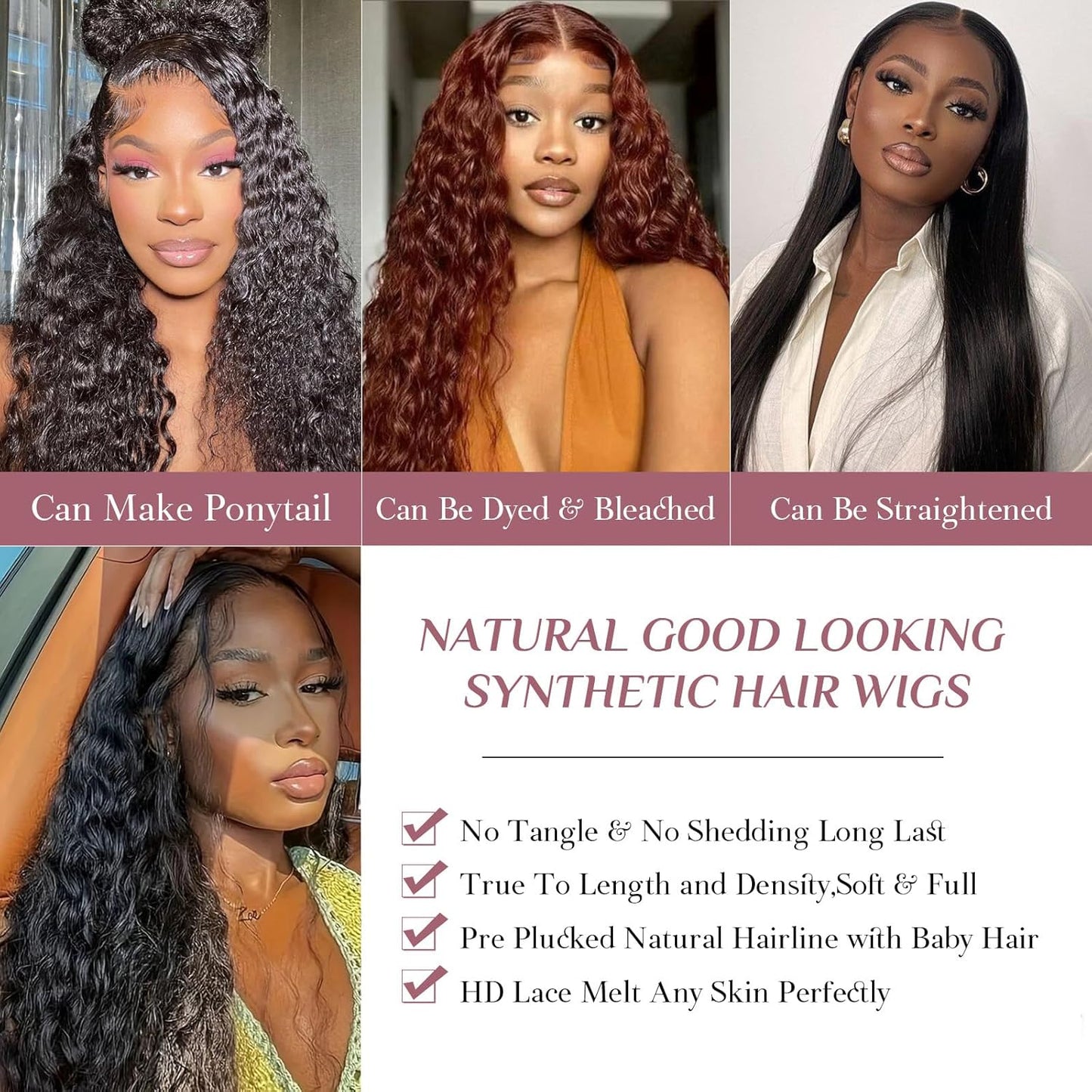 Lace Front Wigs Synthetic Glueless Wigs Pre Plucked 13X6 HD Lace Frontal Wigs Loose Curly Natural Hairline with Baby Hair for Women 14 Inch