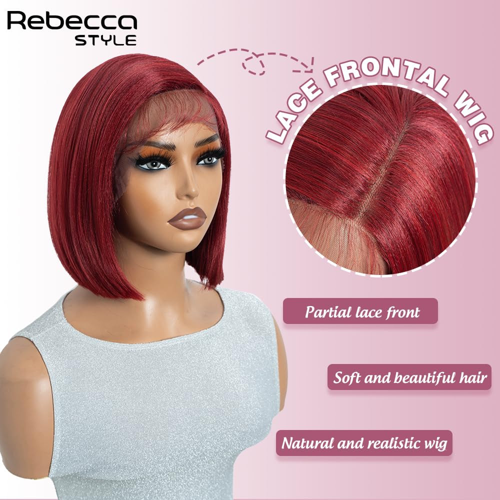 Short Straight Bob Wig 10 Inch Red Bob Lace Front Synthetic Wigs for Women Natural Straight Heat Resistant HD Lace Wigs for Party and Daily Use