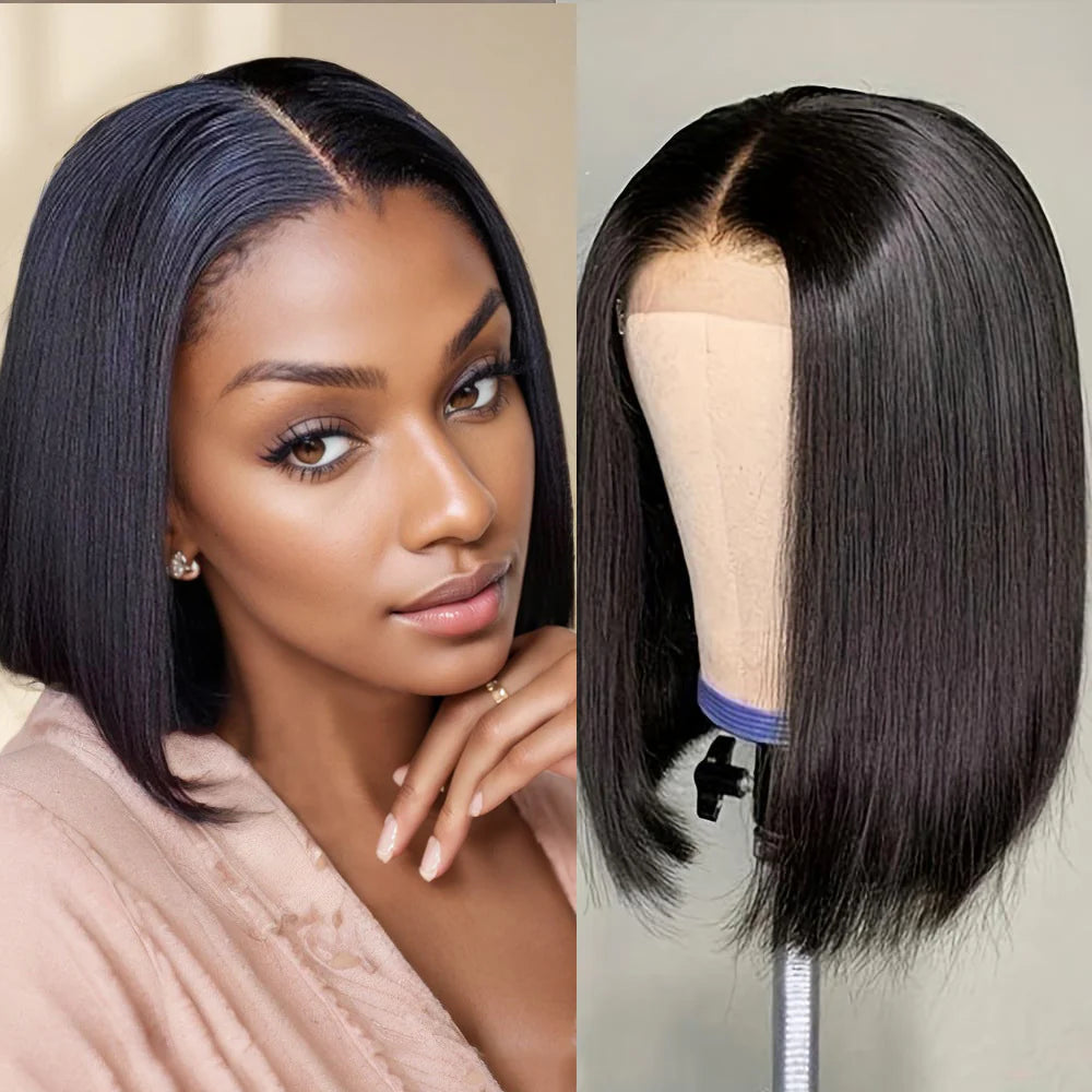 4X4 Lace Closed Non-Toxic Wig, Synthetic Wig, Straight Wave Head, 10-Inch Non-Adhesive Lace Front Piece