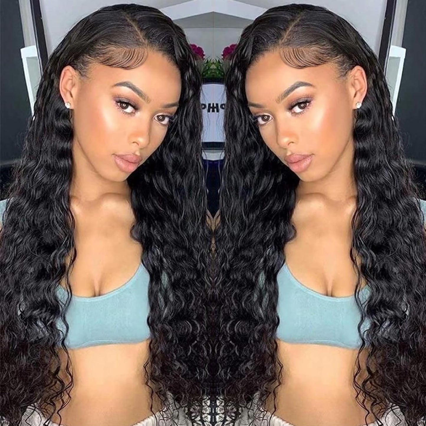 Lace Front Wigs Synthetic Glueless Wigs Pre Plucked 13X6 HD Lace Frontal Wigs Loose Curly Natural Hairline with Baby Hair for Women 14 Inch