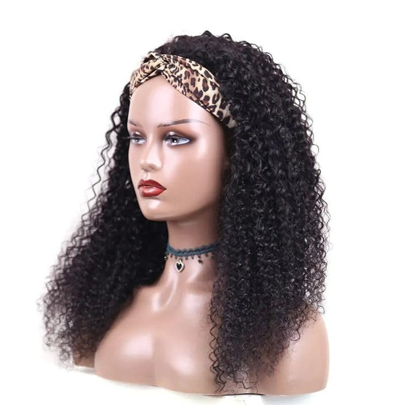 Headband Wig Human Hair 22 Inch 180% Density Kinkycurly Headband Wigs Glueless Curly Human Hair Wig for Women Natural Color