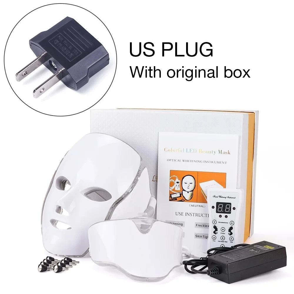 7 Color LED Light Therapy Facial Mask with Neck Care Skin Rejuvenation Anti-Aging Beauty Device for Home Facial Treatment