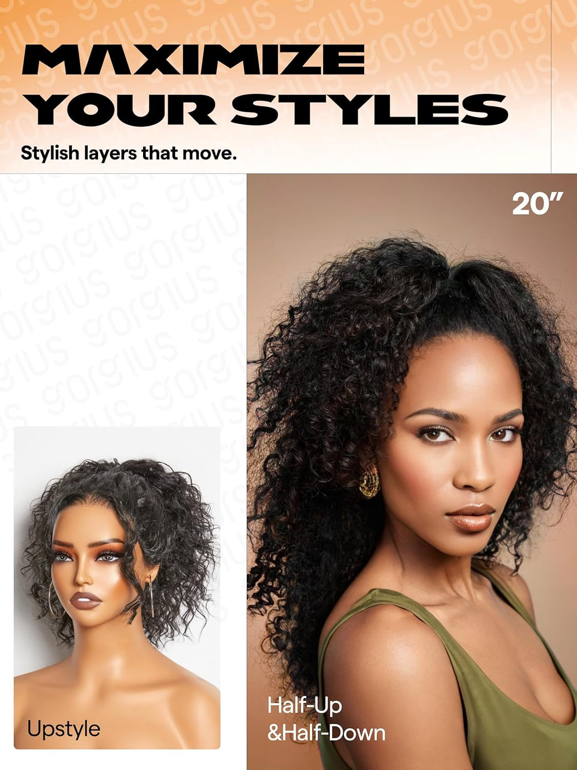 Glueless Curly Lace Front Wig Pre Plucked Middle Part Closure Wig 20 Inch Natural Black Pre Cut Synthetic Curl Wig Upgraded with Premium Human-Hair-Like Fiber