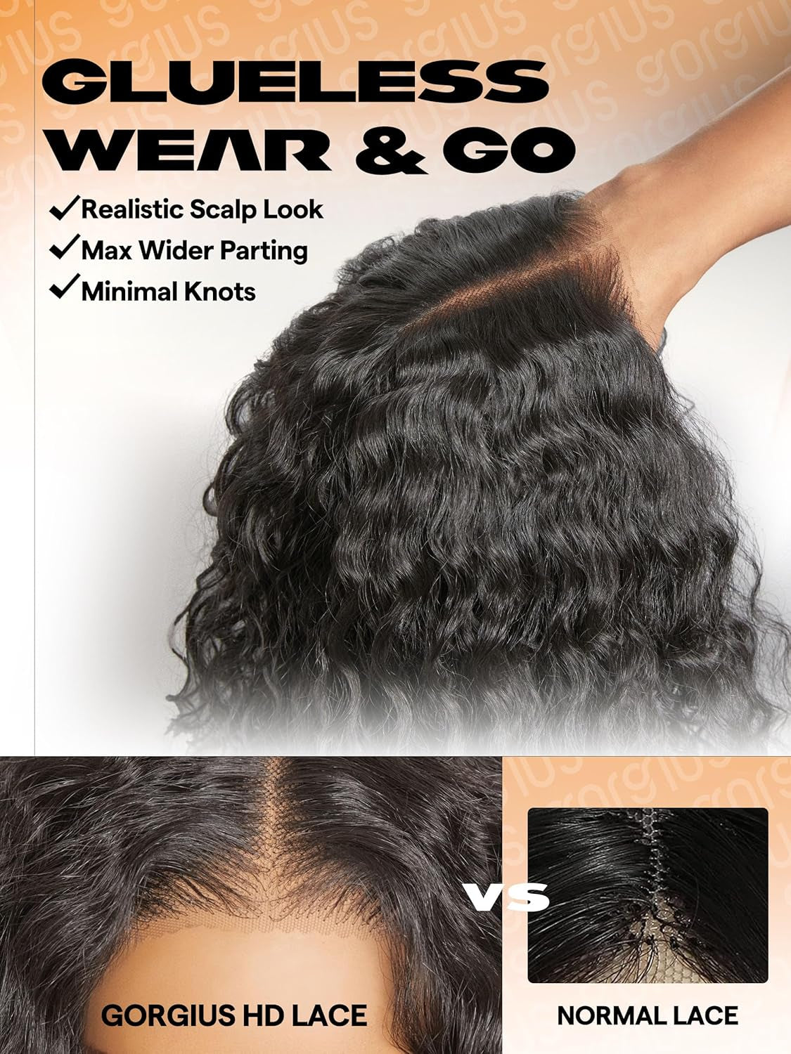 Glueless Curly Lace Front Wig Pre Plucked Middle Part Closure Wig 20 Inch Natural Black Pre Cut Synthetic Curl Wig Upgraded with Premium Human-Hair-Like Fiber