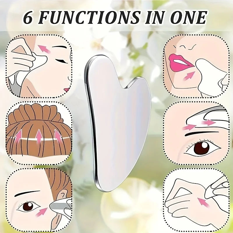 Facial Massage Therapy Set - Silicone Cleaning Brush, Stainless Steel Heart-shaped Cupping Tool, Mini Ice Facial Roller