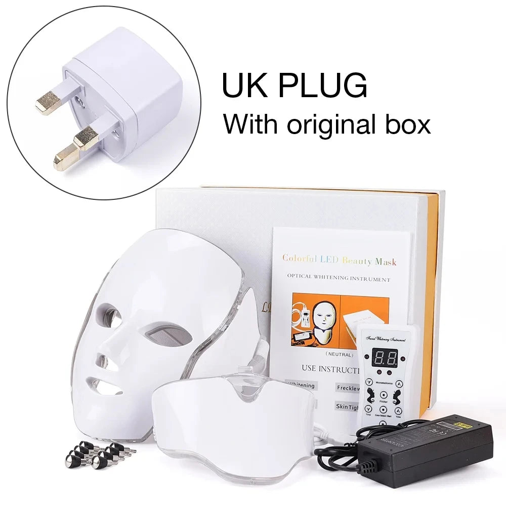 7 Color LED Light Therapy Facial Mask with Neck Care Skin Rejuvenation Anti-Aging Beauty Device for Home Facial Treatment