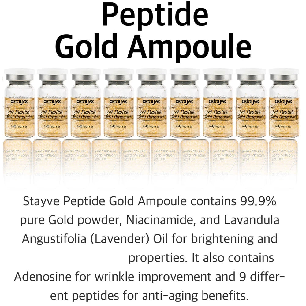 Stayve Peptide Gold Ampoule Skin Booster Crosslinked Hyaluronic Acid Facial Essence Whitening Moisturize Rejuvenating Skin Care