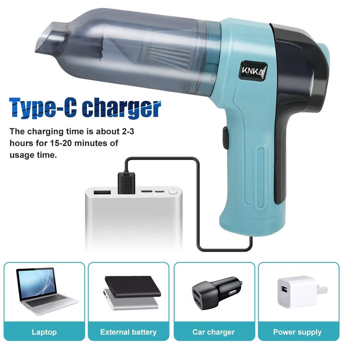 Car Vacuum Cleaner, Mini Car Vacuum Cleaner for Car, Home and Office, 9000Pa Powerful Suction with 3 Filters, Blue