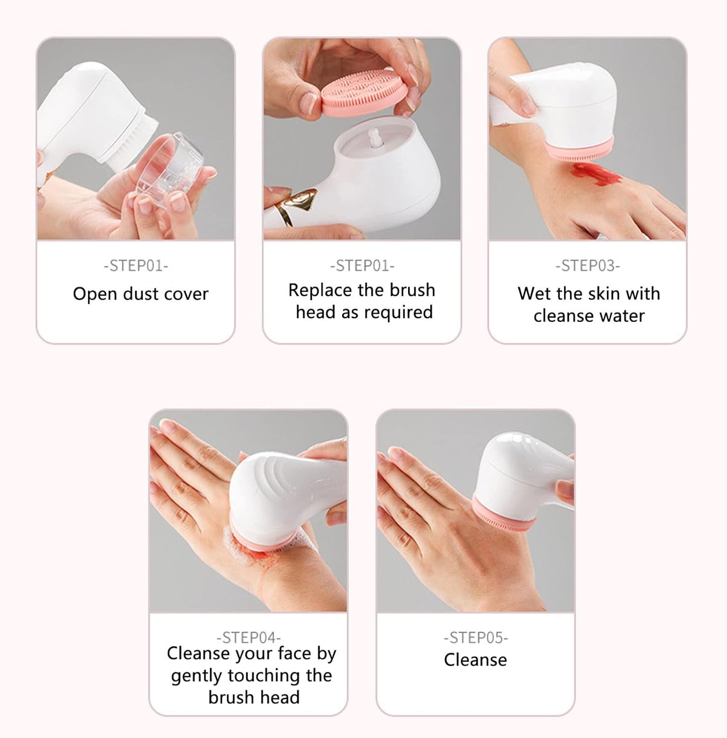 Facial Cleansing Brush with 3 Brush Head, Battery Operated Electric Facial Cleanser Brush Face Scrubber for Exfoliating, 6000RPM Rotating Speed, Skin Washer Gifts
