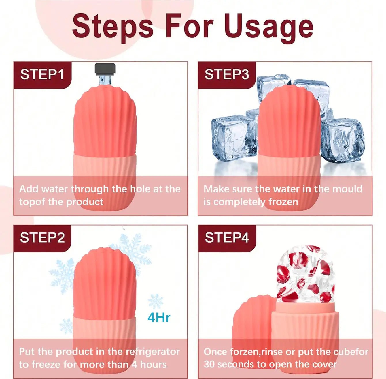 Facial Massage Therapy Set - Silicone Cleaning Brush, Stainless Steel Heart-shaped Cupping Tool, Mini Ice Facial Roller