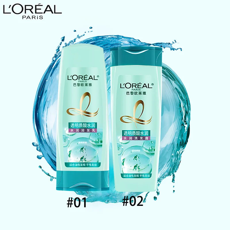 L'Oreal Paris Hydrating HA Set Shampoo And Conditioner Combo for Oily Root Dry Strands Transparent Hyaluronic Acid Moisture