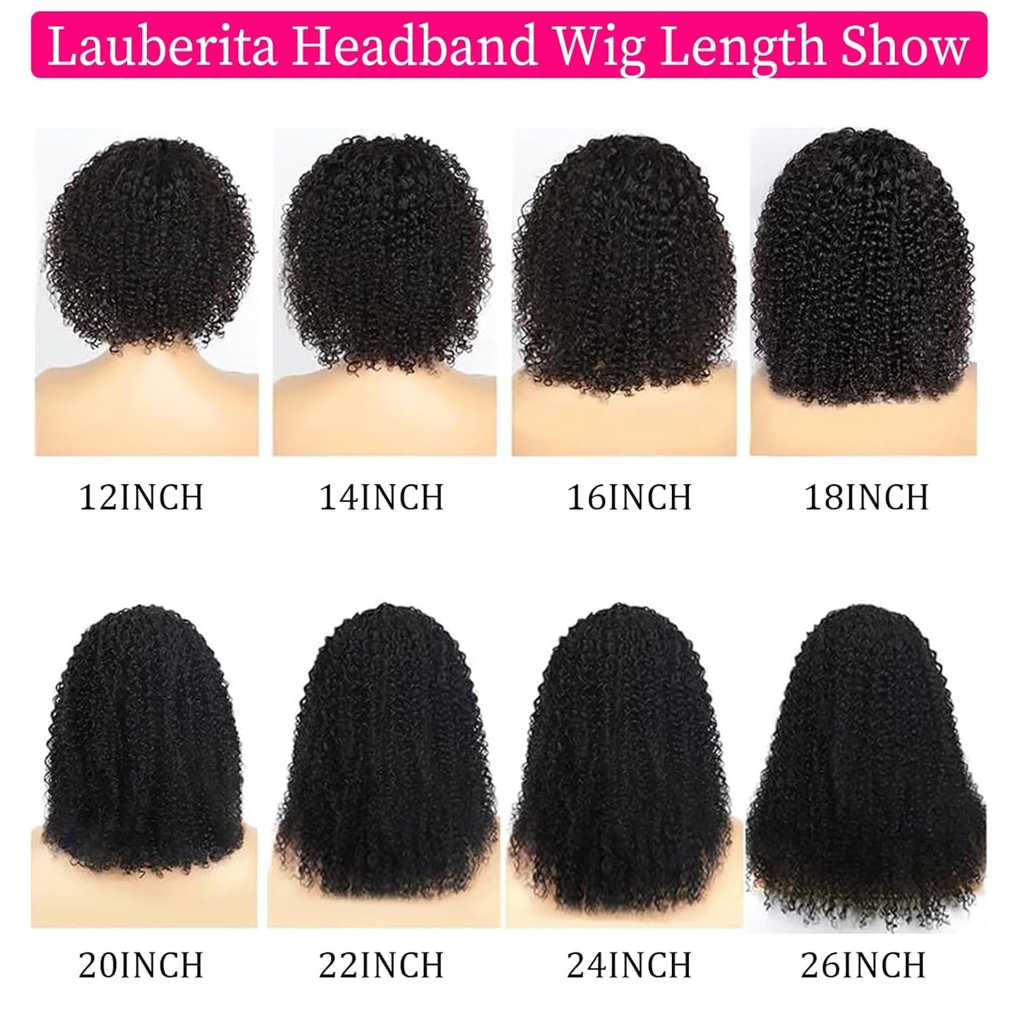 Headband Wig Human Hair 22 Inch 180% Density Kinkycurly Headband Wigs Glueless Curly Human Hair Wig for Women Natural Color