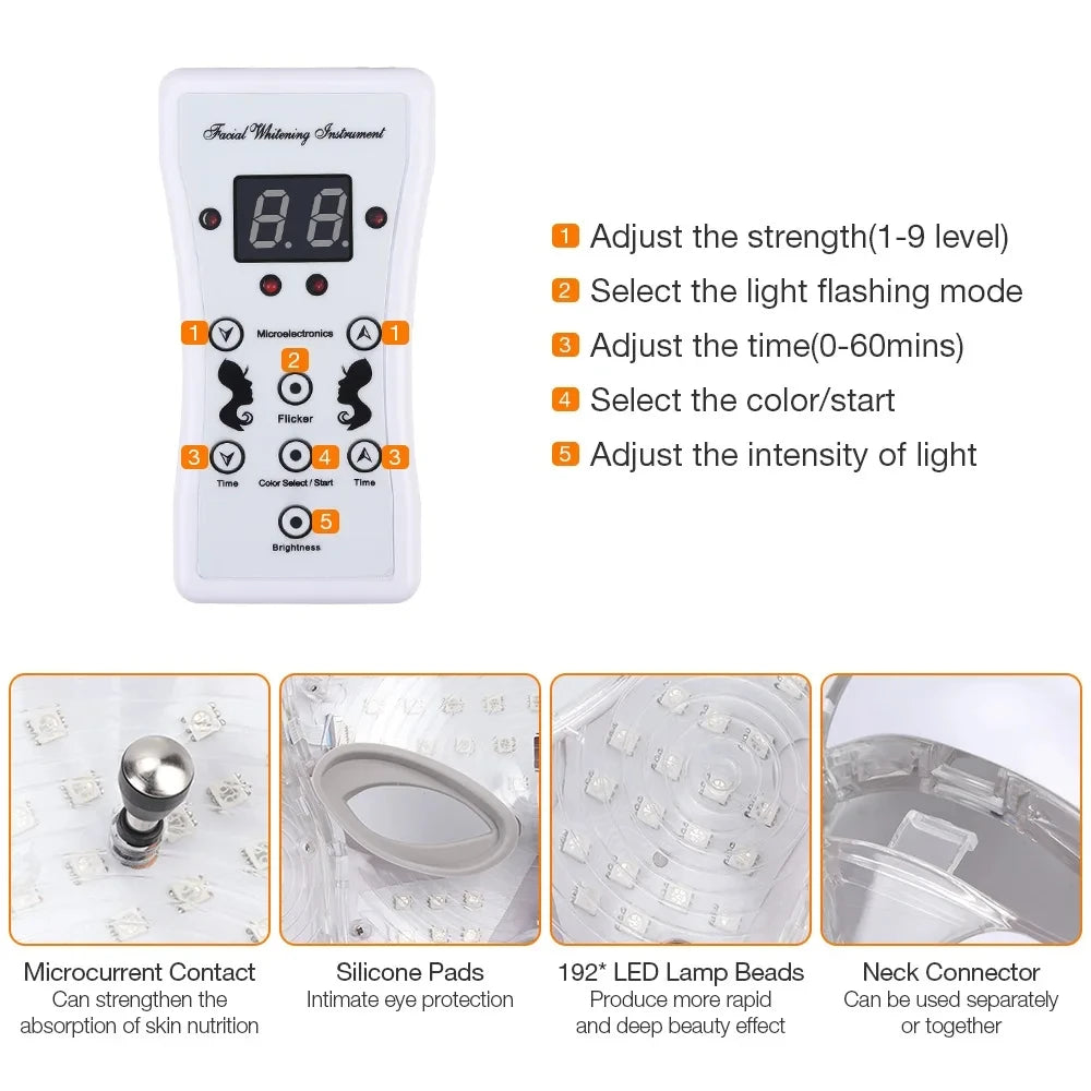 7 Color LED Light Therapy Facial Mask with Neck Care Skin Rejuvenation Anti-Aging Beauty Device for Home Facial Treatment