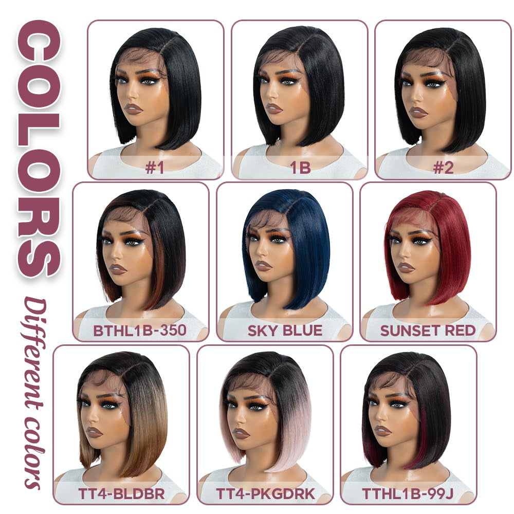 Short Straight Bob Wig 10 Inch Red Bob Lace Front Synthetic Wigs for Women Natural Straight Heat Resistant HD Lace Wigs for Party and Daily Use