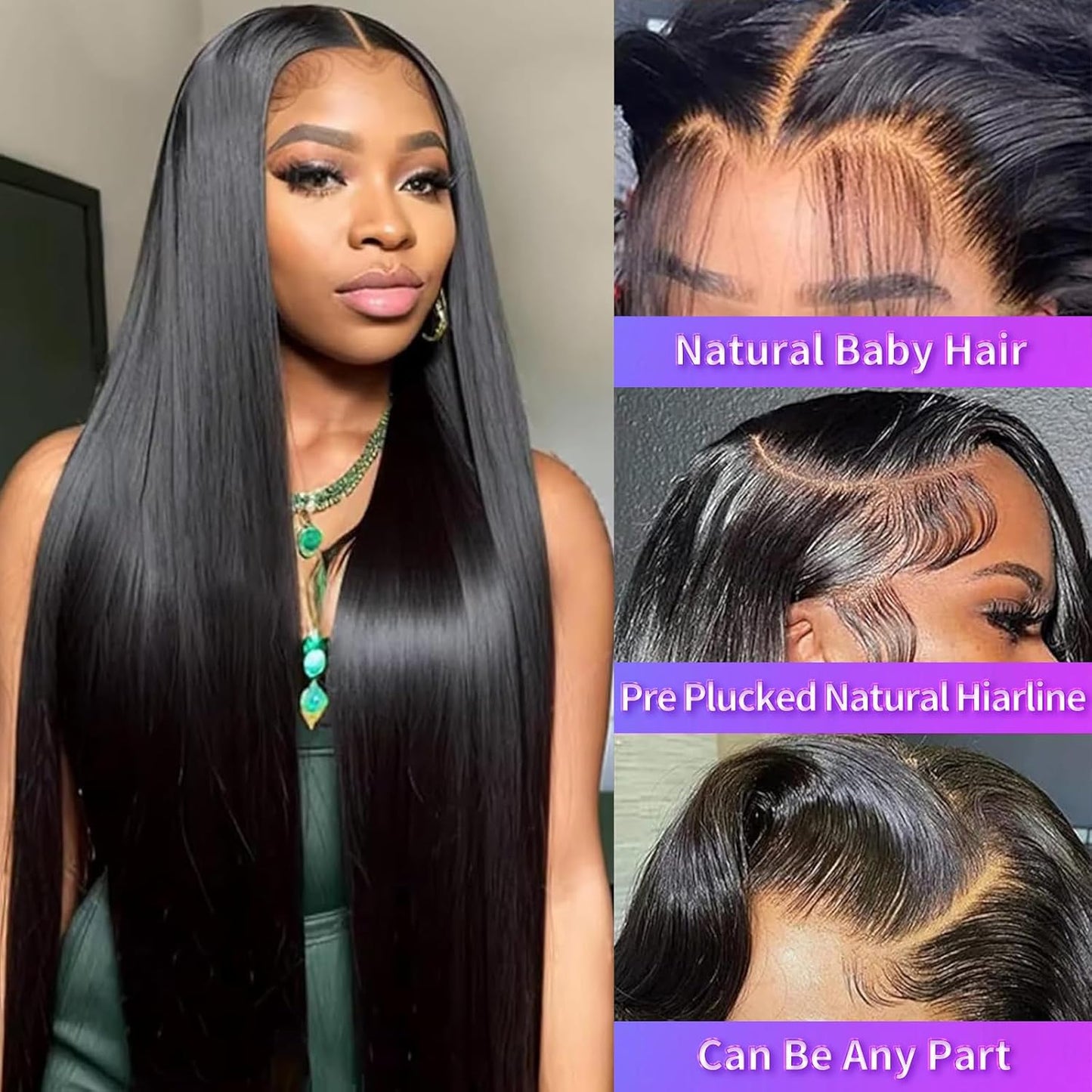 32 Inch Straight Lace Front Wigs Human Hair Pre Plucked HD Transparent 13X4 Lace Frontal Wigs Human Hair Wigs 180 Density Straight Human Hair Wigs for Women with Baby Hair Natural Black