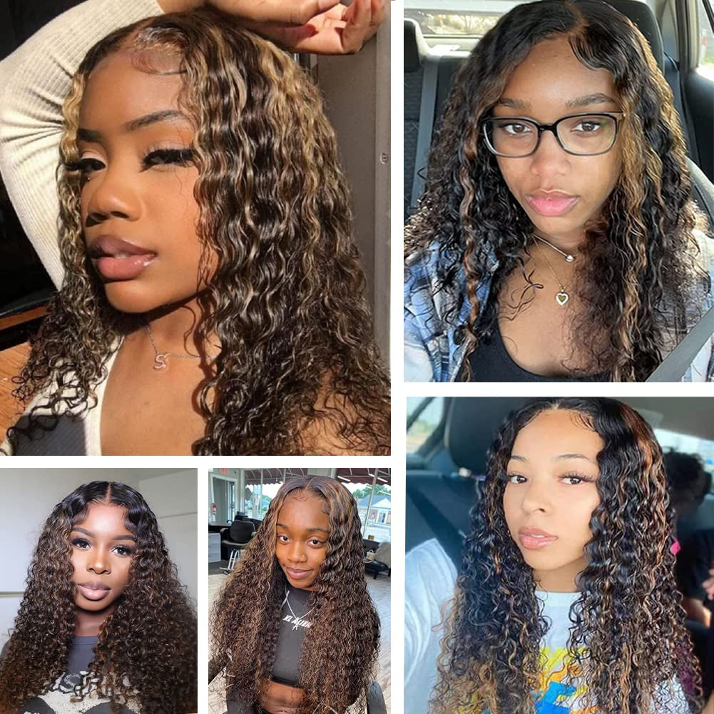 Highlight Ombre Lace Front Wig Human Hair 1B/30 Black Brown 13X4 HD Lace Frontal Wigs Pre Plucked with Baby Hair Deep Wave Ombre Honey Blonde Human Hair Wigs for Black Women 180% Density 32 Inch