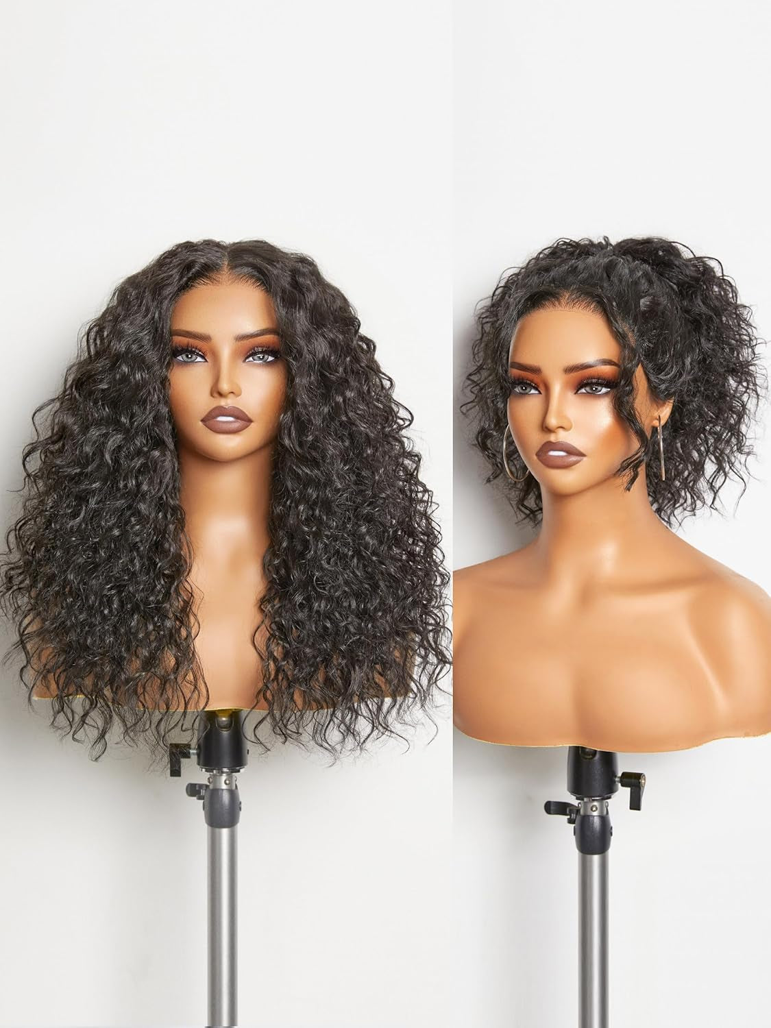 Glueless Curly Lace Front Wig Pre Plucked Middle Part Closure Wig 20 Inch Natural Black Pre Cut Synthetic Curl Wig Upgraded with Premium Human-Hair-Like Fiber
