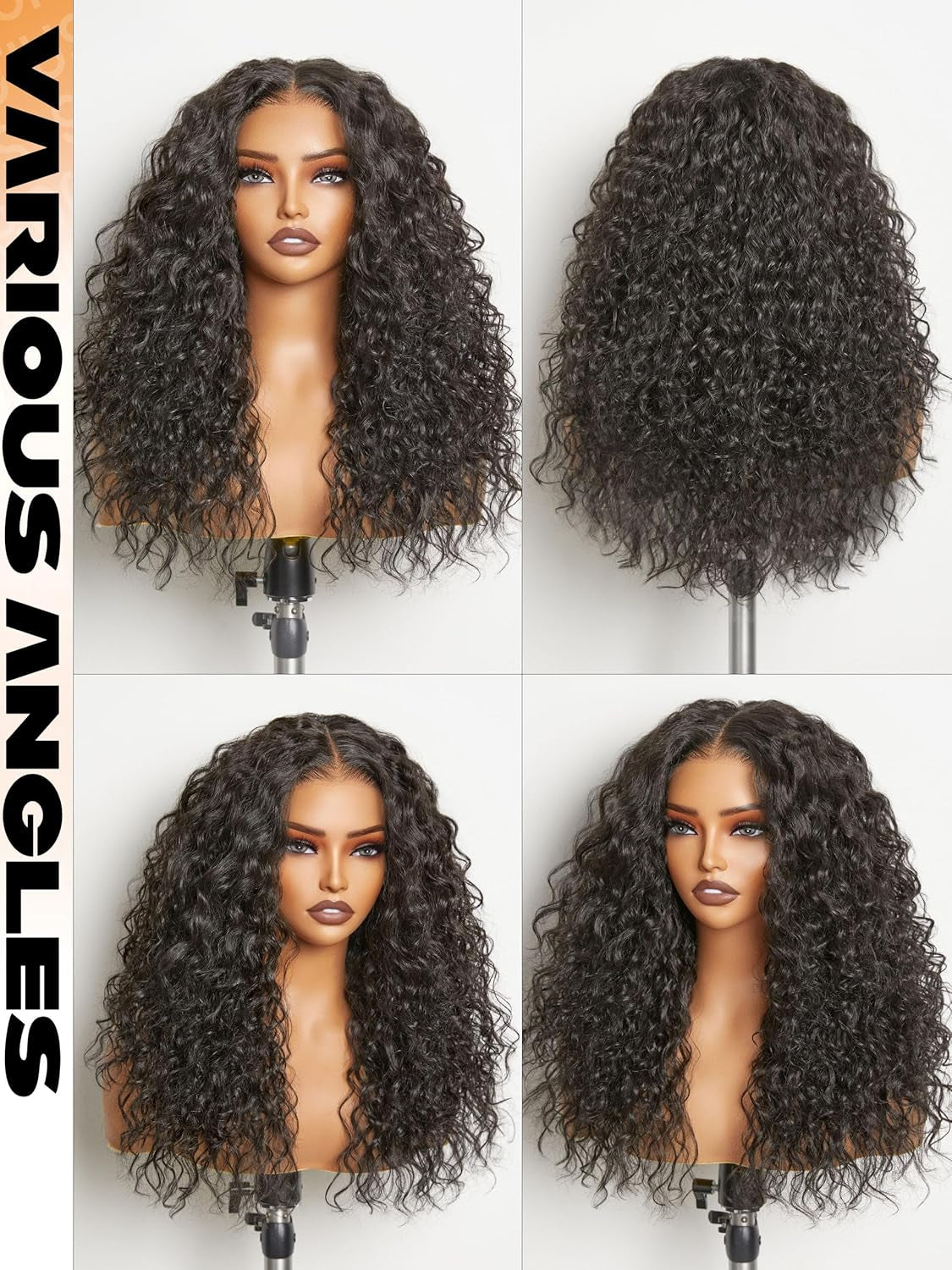 Glueless Curly Lace Front Wig Pre Plucked Middle Part Closure Wig 20 Inch Natural Black Pre Cut Synthetic Curl Wig Upgraded with Premium Human-Hair-Like Fiber