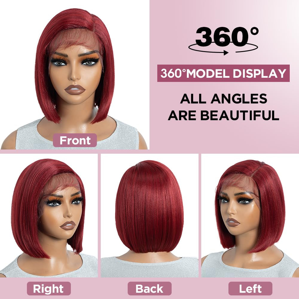 Short Straight Bob Wig 10 Inch Red Bob Lace Front Synthetic Wigs for Women Natural Straight Heat Resistant HD Lace Wigs for Party and Daily Use