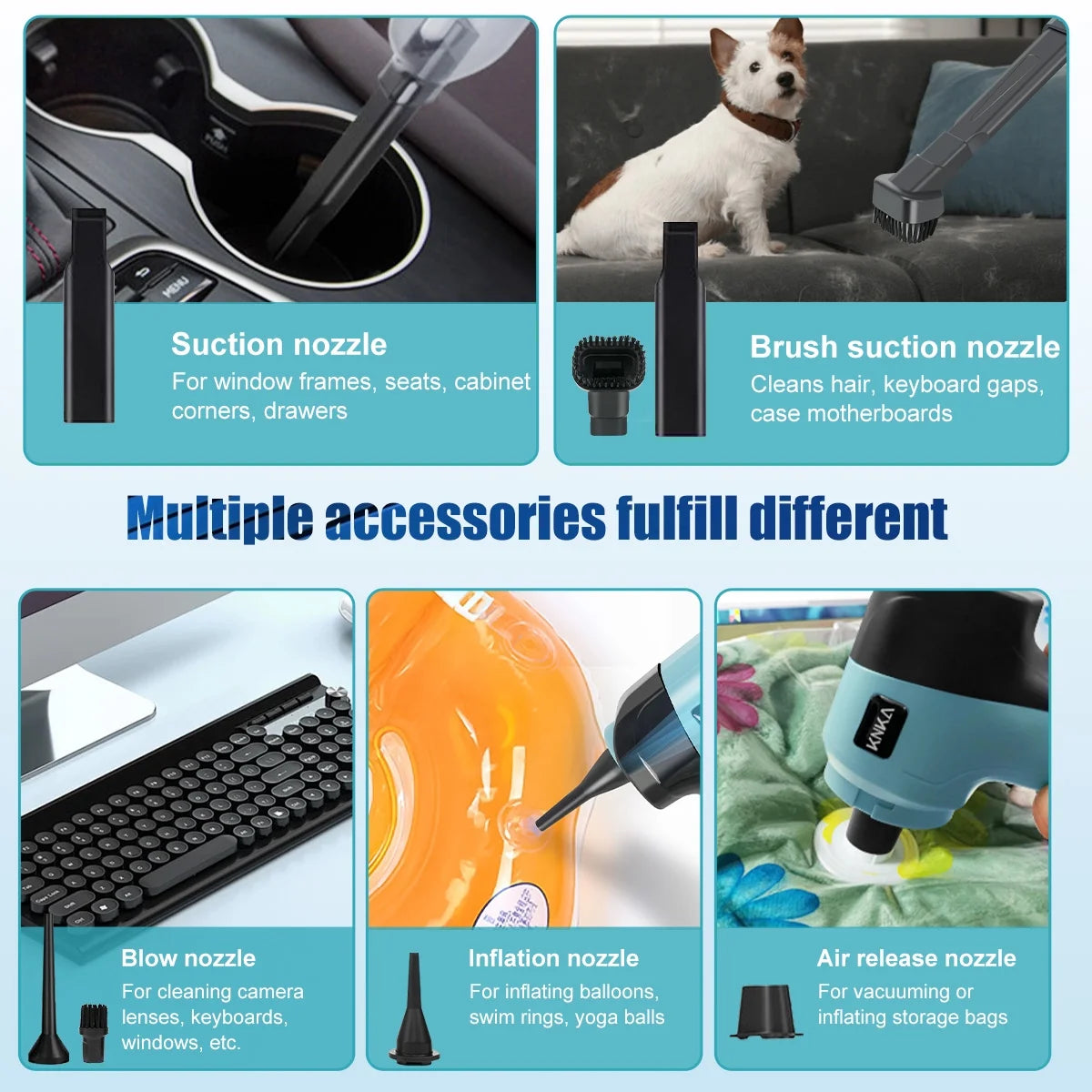 Car Vacuum Cleaner, Mini Car Vacuum Cleaner for Car, Home and Office, 9000Pa Powerful Suction with 3 Filters, Blue