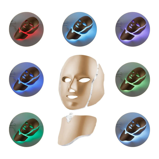 7 Color LED Light Therapy Facial Mask with Neck Care Skin Rejuvenation Anti-Aging Beauty Device for Home Facial Treatment