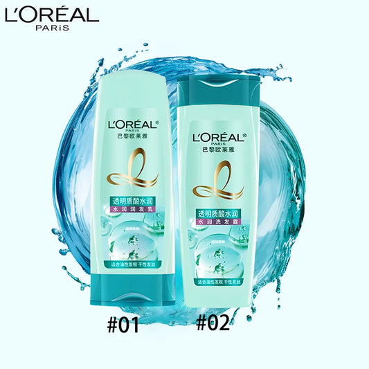 L'Oreal Paris Hydrating HA Set Shampoo And Conditioner Combo for Oily Root Dry Strands Transparent Hyaluronic Acid Moisture