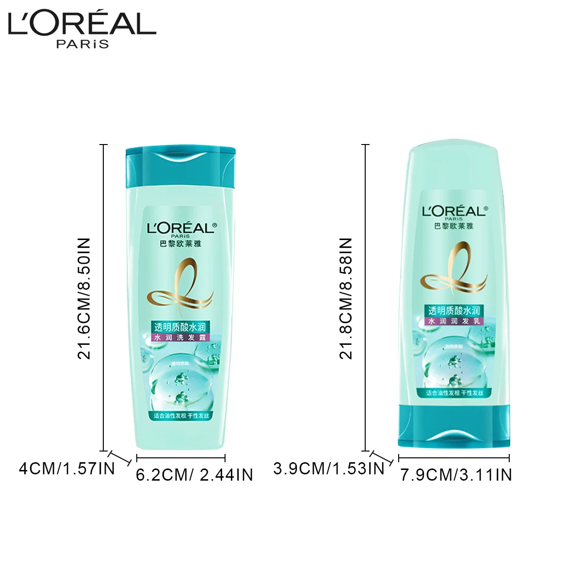 L'Oreal Paris Hydrating HA Set Shampoo And Conditioner Combo for Oily Root Dry Strands Transparent Hyaluronic Acid Moisture
