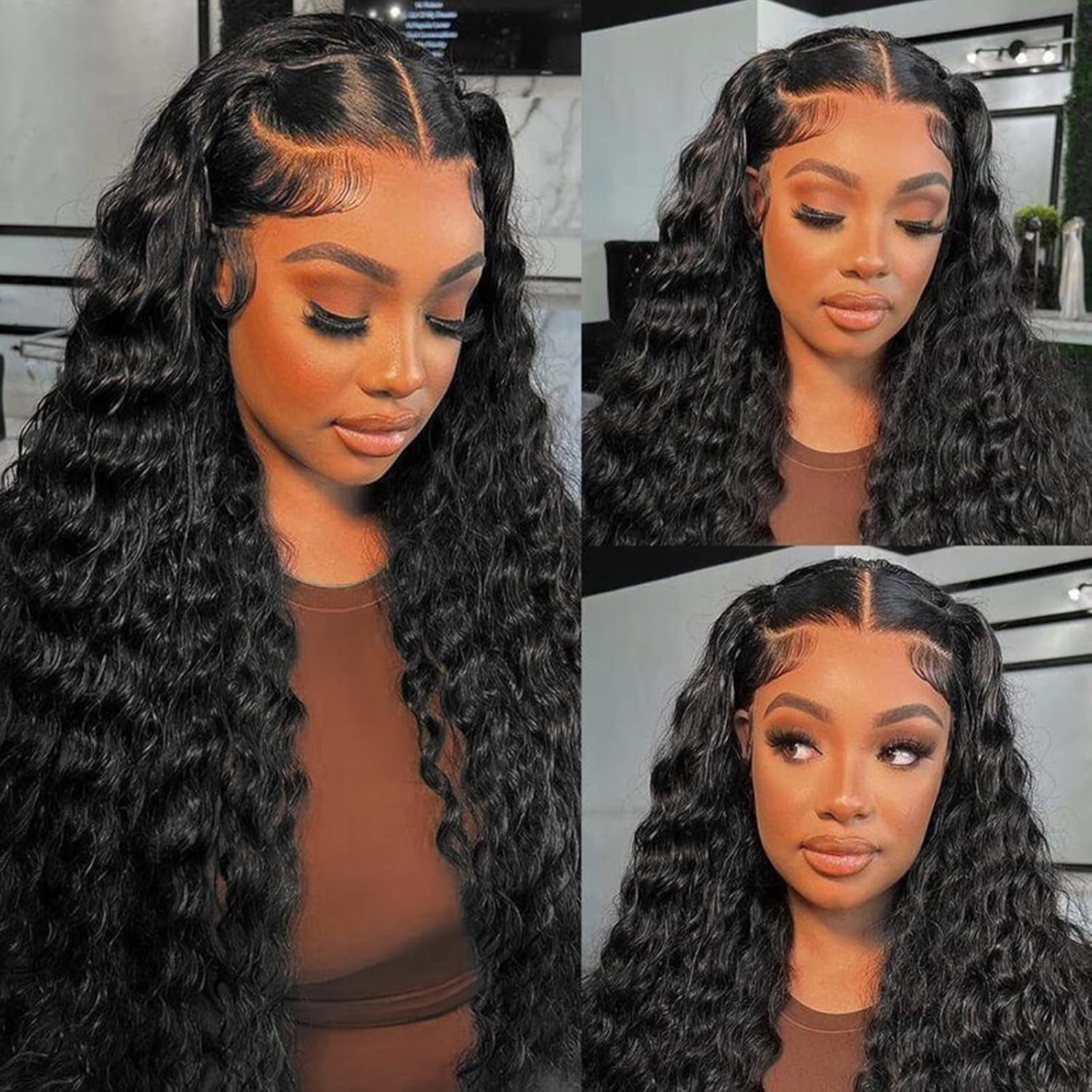 Lace Front Wigs Synthetic Glueless Wigs Pre Plucked 13X6 HD Lace Frontal Wigs Loose Curly Natural Hairline with Baby Hair for Women 14 Inch