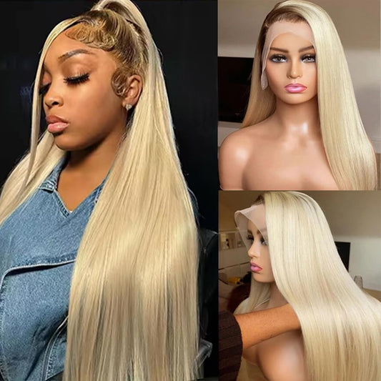 Ombre Blonde 13X4 Lace Front Wig Human Hair for Black Women Full Ends 180% Density Straight 1B613 HD Lace Frontal Wigs Pre Plucked with Baby Hair 22Inch