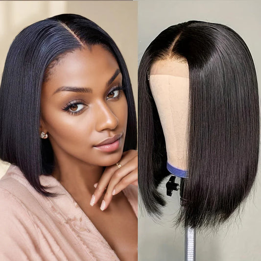 4X4 Lace Closed Non-Toxic Wig, Synthetic Wig, Straight Wave Head, 10-Inch Non-Adhesive Lace Front Piece